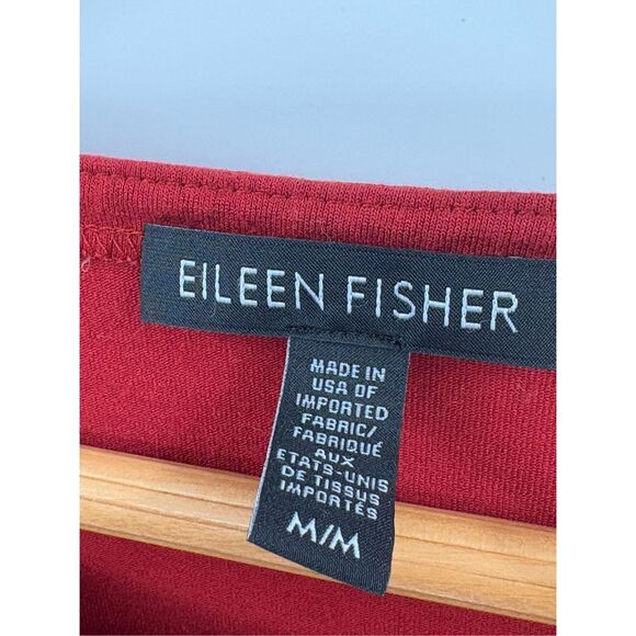 Eileen Fisher Tunic Top Women Size Medium 3/4 Sleeve Orange Red Asymmetrical Hem - Picture 3 of 8